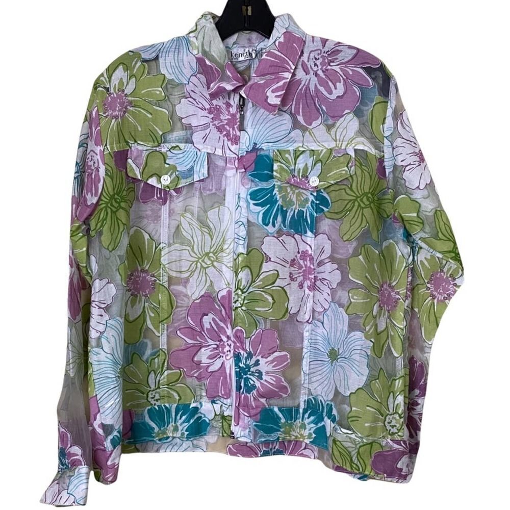 Vintage Keneth Too Sheer Floral Zippered Jacket Size Petite Large